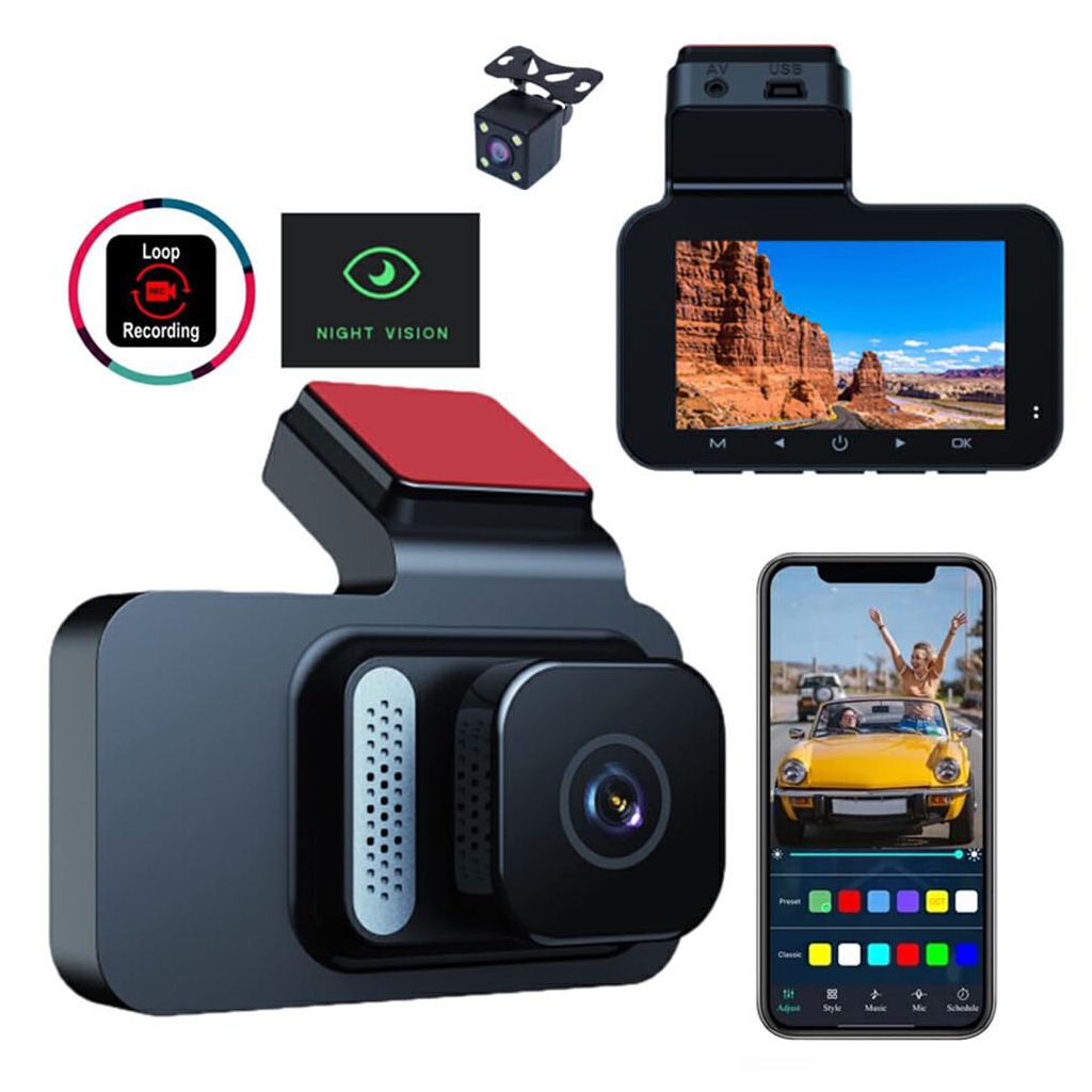 WiFi Car Camera 1080P – Dual Lens with 3" IPS Screen, Night Vision and 24h Parking Mode