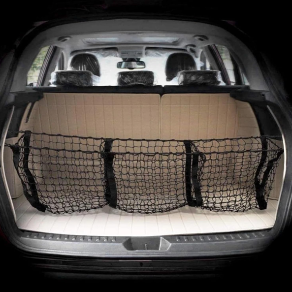 Universal Cargo Net Support – Elastic Nylon Mesh with 4 Pockets & Hooks