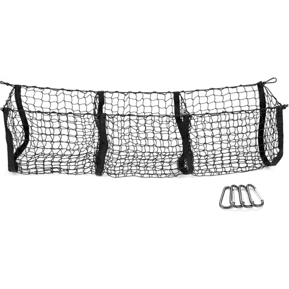 Universal Cargo Net Support – Elastic Nylon Mesh with 4 Pockets &amp; Hooks